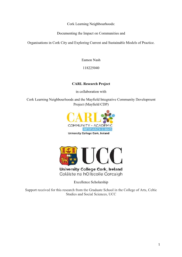 Cork Learning Neighbourhoods: Documenting the Impact on Communities and Organisations in Cork City : Eamon Nash 2020